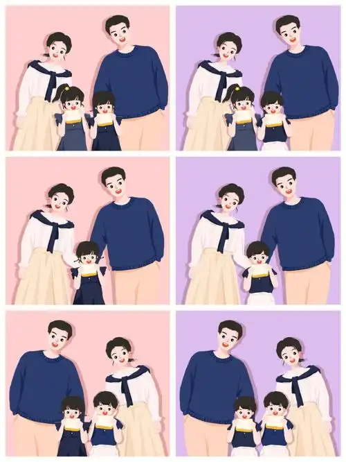 插画头像可爱的爸爸妈妈宝宝全家福头像