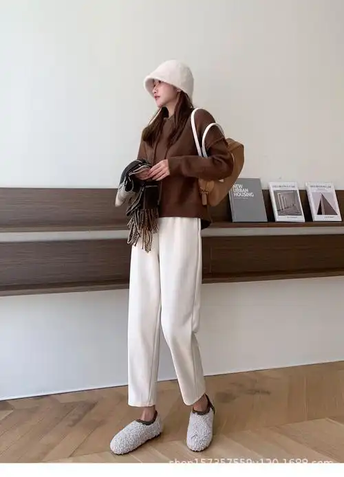 雪尼尔灯芯绒裤子女秋冬2021九分高腰加绒直筒萝卜裤条绒奶奶裤子kl