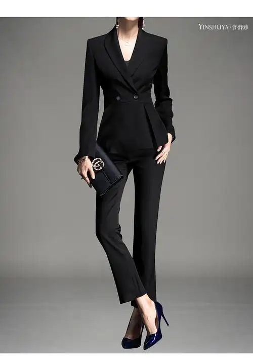 工作服女装套装面试正装商务干练职业装西服女藏青西装裙子裤子xxxl