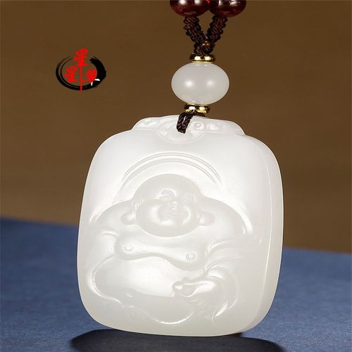 星星草和田玉弥勒佛吊坠女羊脂白玉牌笑佛双面福字大肚佛公挂件自戴