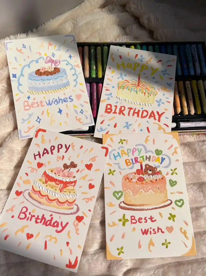 油画棒」手绘生日贺卡98.