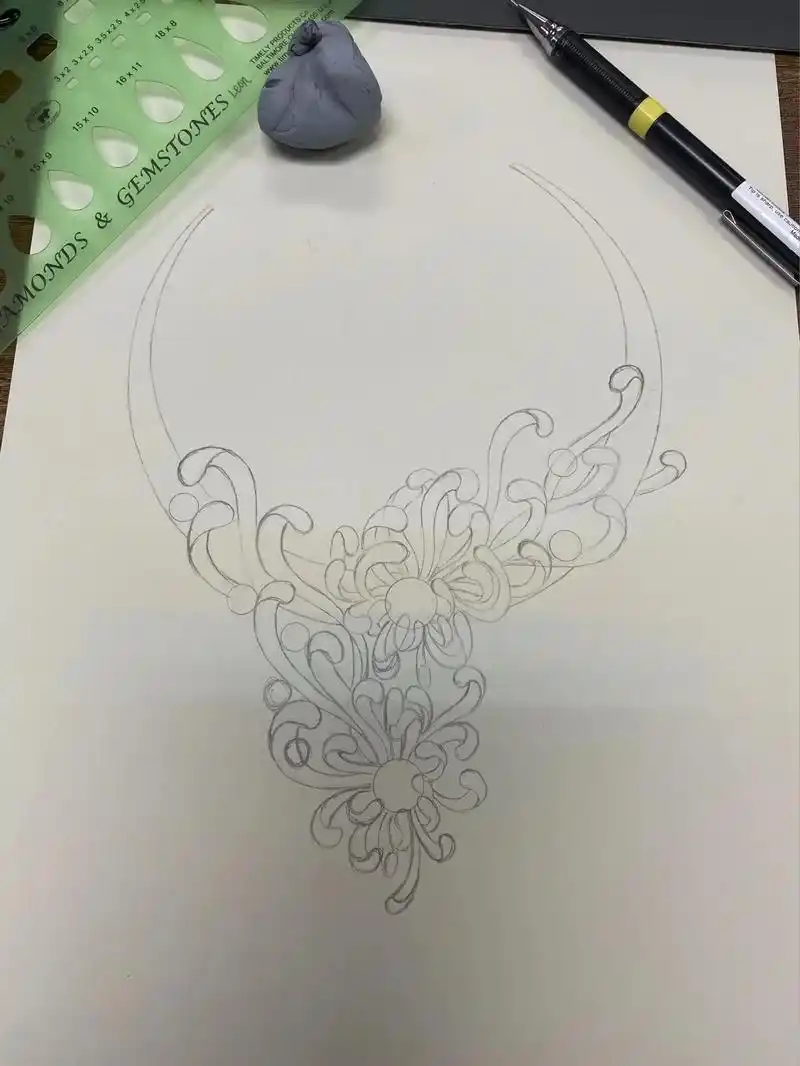 珠宝手绘设计大项链