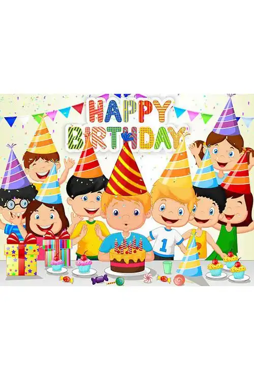 卡通开生日派对的儿童矢量素材