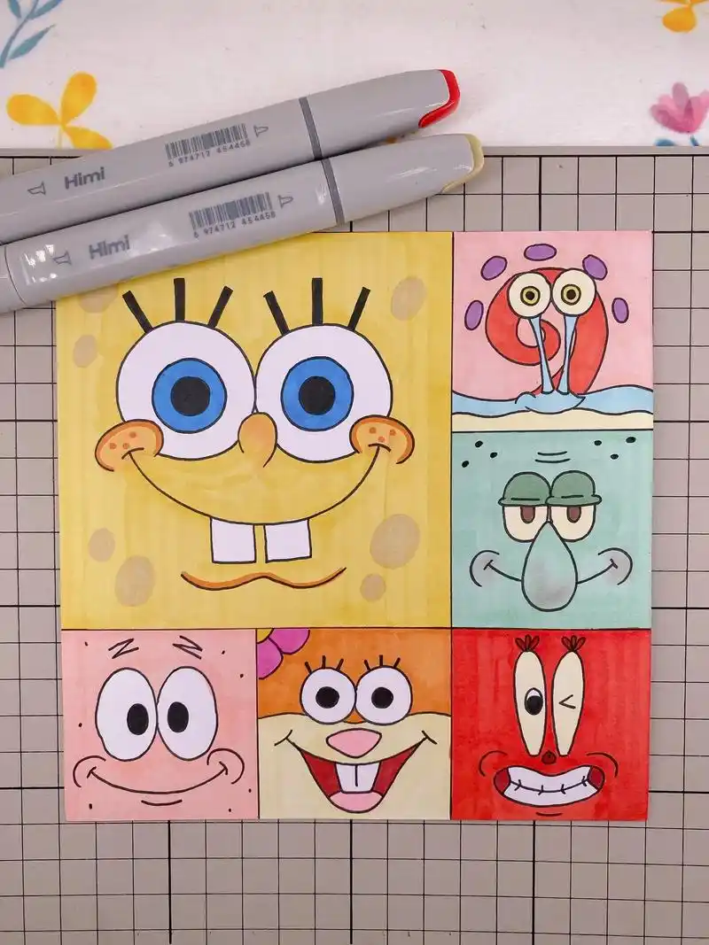 第303幅|海绵宝宝卡通画,附步骤图.90:荷兰白卡纸15x - 抖音