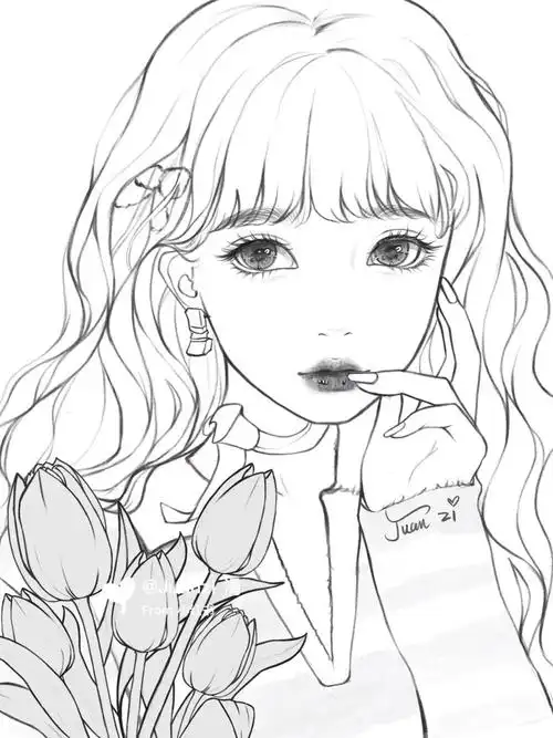 线稿练习04郁金香女孩