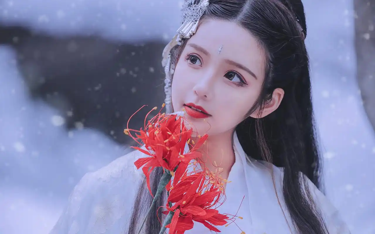唯美古装美女雪地写真桌面壁纸
