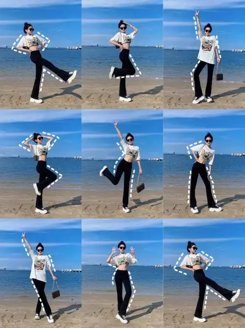 海边拍照辣妹9个显腿长站姿拍照姿势大全