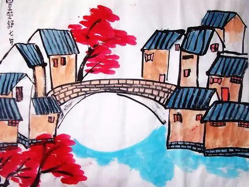 日出江花红胜火 国画江南水乡 - 9252儿童网