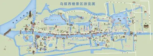 避免夏季正午时去乌镇游览,日光直晒无廊棚可遮挡. 景区地图