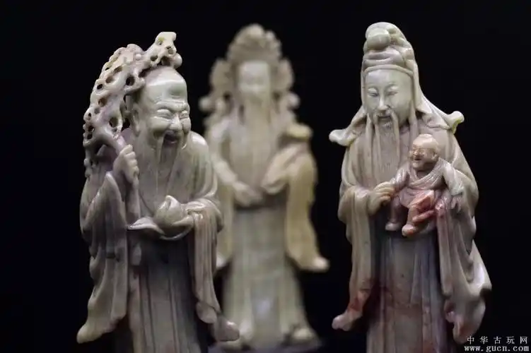 清代寿山石福禄寿三星摆件一套