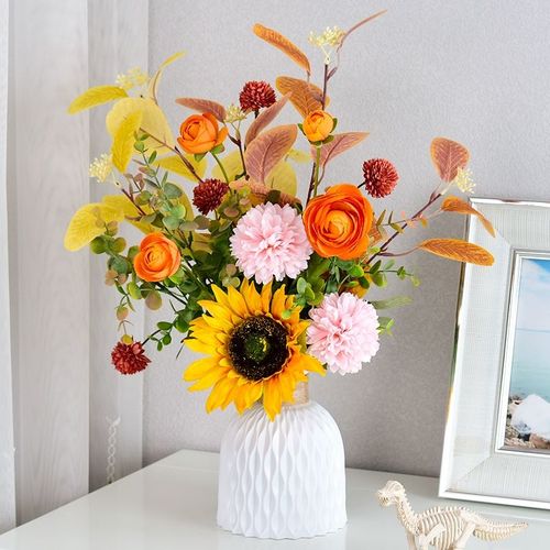 2021款假花仿真玫瑰花高档客厅摆设室内茶几餐桌盆栽装饰摆件批发