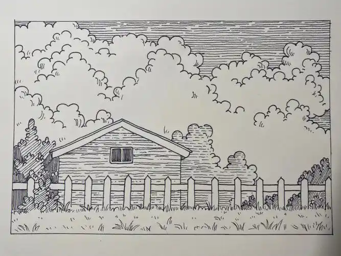 针管笔画黑白画风景画临摹