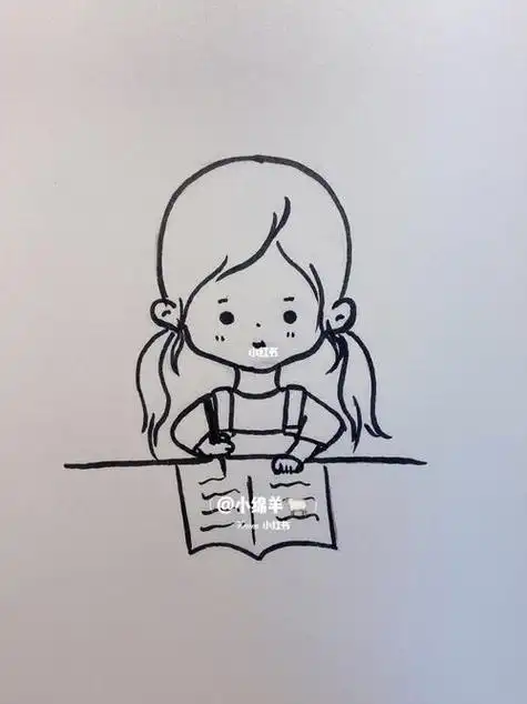 小女孩拿着画板简笔画