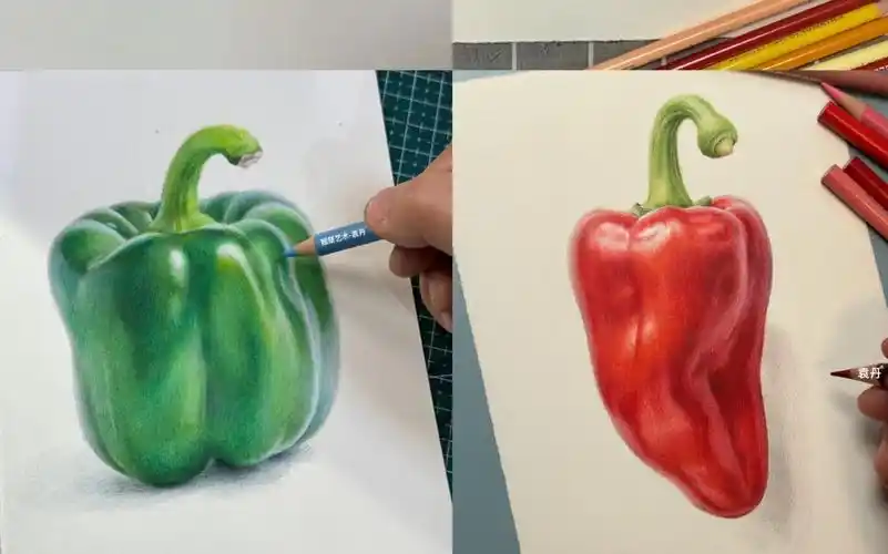 彩铅画过程|你喜欢画个啥颜色的辣椒呢?