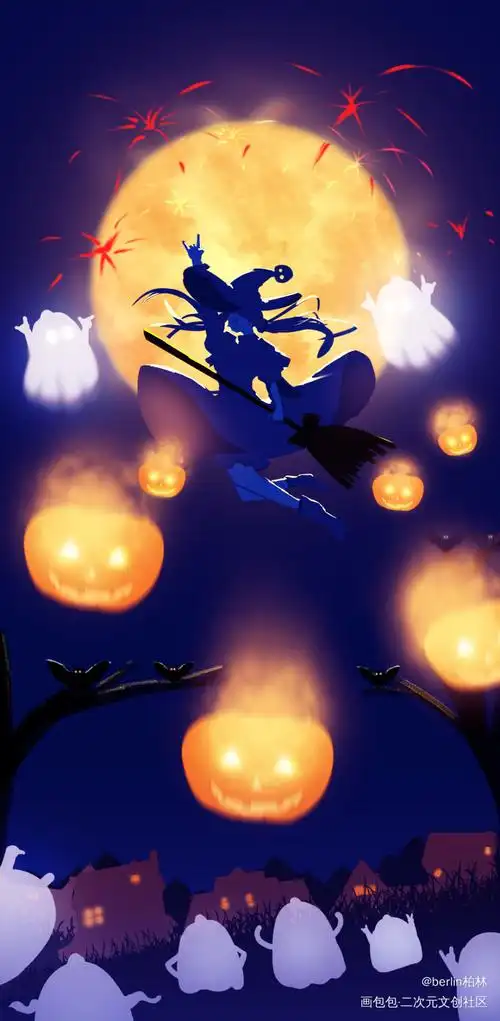 万圣节狂欢_平涂日系场景万圣节插画壁纸绘画绘画作品