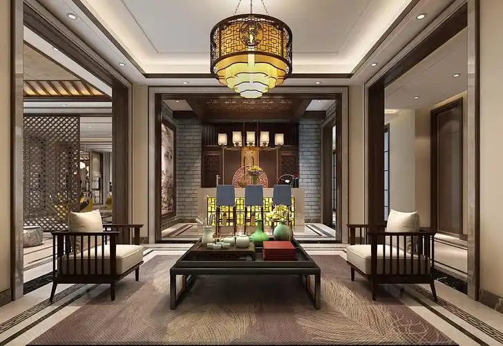别墅酒店会所装修样板间图片500平米酒店装修效果图新中式