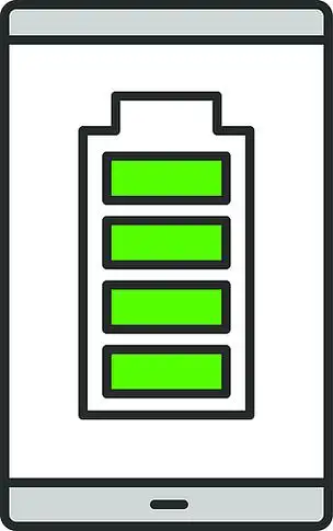 充满电的智能手机电池颜色图标手机充电完成电池电量指示器孤立的矢量