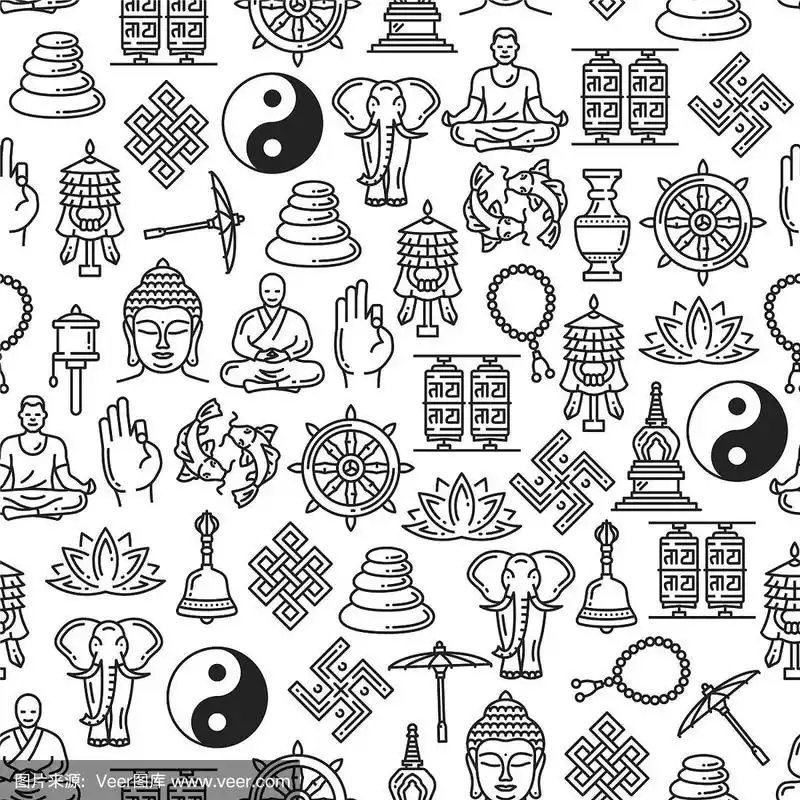 佛教宗教符号线无缝图案