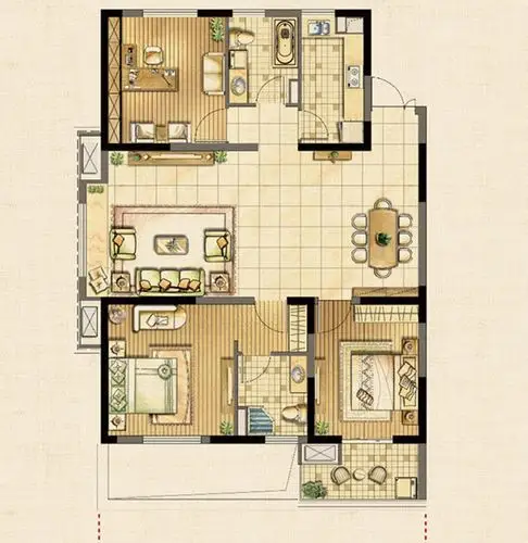 金隅田员外-现代风格-三居室-127平米-户型图该商户其他案例同户型同