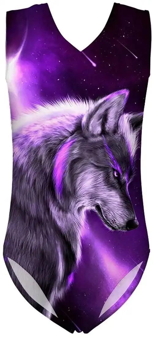 pzz beach 体操紧身连衣裤女孩连体泳衣可爱动物印花舞蹈服运动装快干