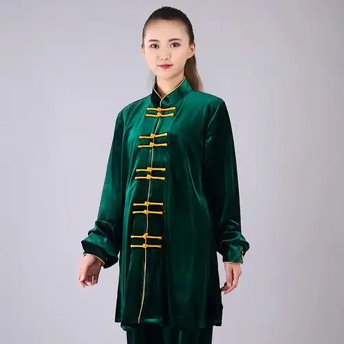 宏极金丝绒太极中新长款武术表演练功套装男女太极服