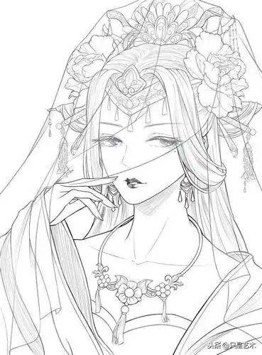 线描古典仙女姐姐,画好填色一定很美