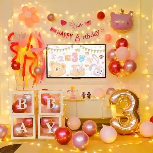 3岁生日布置男孩男童电视墙装饰场景宝宝男宝两气球