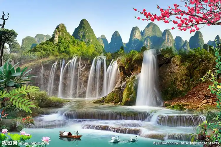 瀑布画 流水生财设计图__风景_psd分层素材_设计图库_昵图网nipic.com