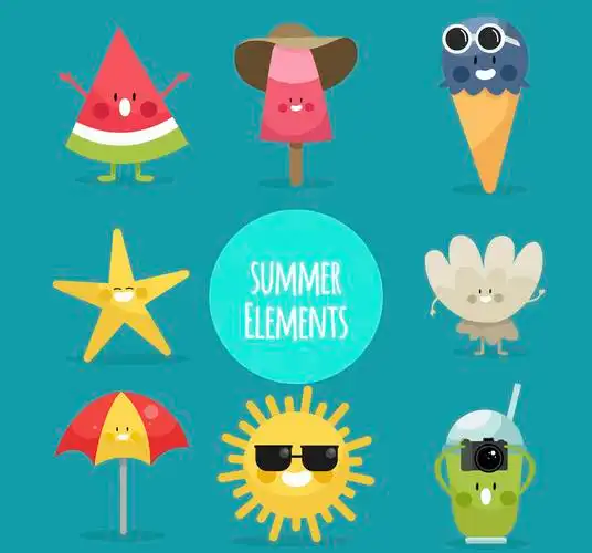 8款可爱夏季表情物品矢量素材_矢量卡通_懒人图库