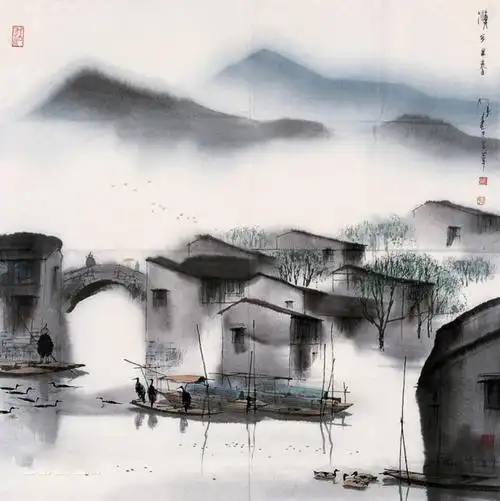 杨明义画家《江南小镇 水乡石桥》