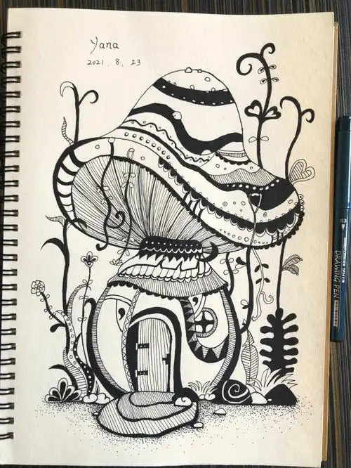 临摹线条练习针管笔黑白装饰插画