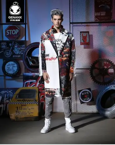 运动 男款 风衣 中长款 春秋 帅气 时尚 新款 街头 hiphop 外套 潮 f