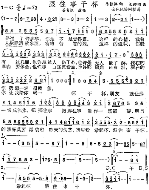 跟往事干杯 歌谱简谱网