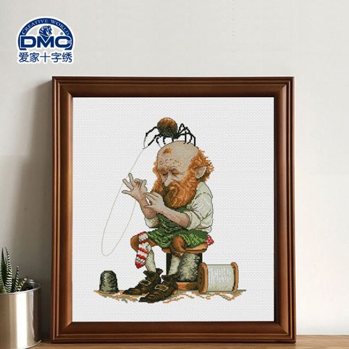 法国dmc十字绣套件人物客厅卧室 花卉 精准印花 穿针的小老头