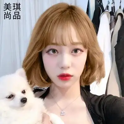 韩式短卷发八字空气刘海自然减龄短发造型真人发丝头套微卷整顶假发