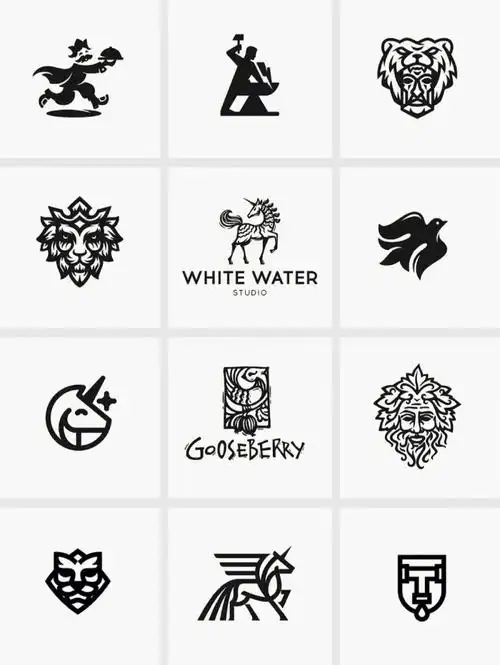 收集了一组简洁黑白图形logo设计