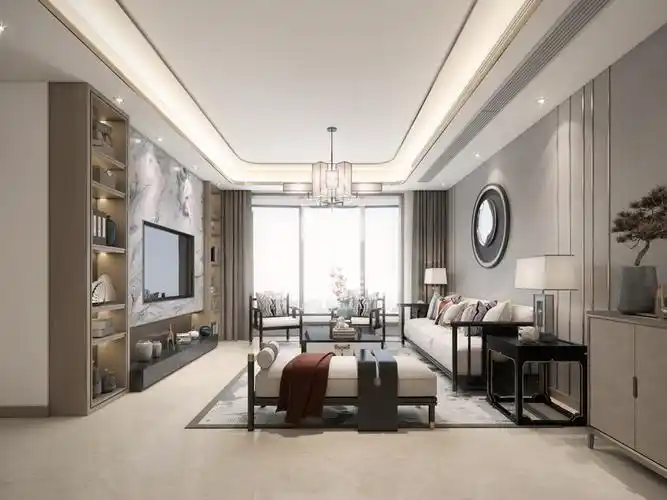 浦东新区锦绣天第125平新中式客厅装修效果图