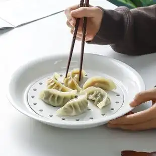 创意餐具水饺盘子沥水双层盘家用陶瓷饺子盘微波炉隔水蒸盘饭店用