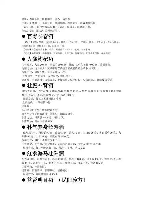 药酒配方大全精选不看后悔