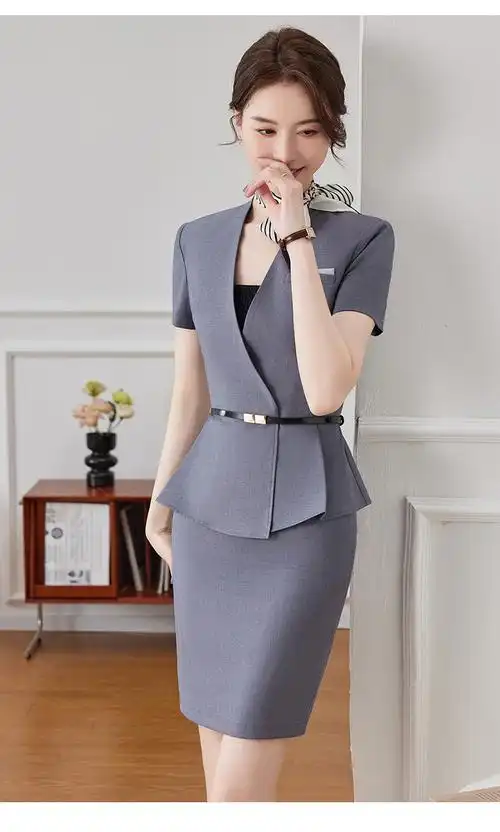 高端职业正装工作服短袖西服套装女2024春夏新款修身显瘦气质西