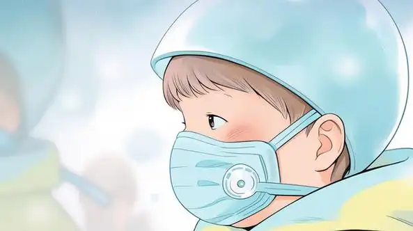 戴口罩的儿童侧面插画