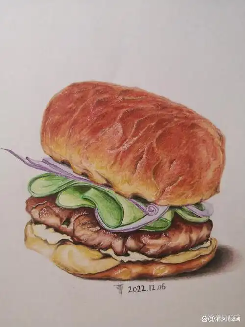 彩铅画:美食烤面包