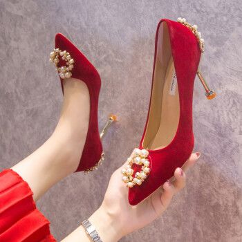 秀禾服大红色婚鞋2022年新款结婚鞋子高跟鞋红鞋女婚鞋新娘鞋细跟红