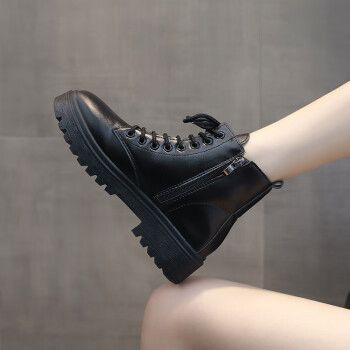 薄款chic小短靴2023年新款显瘦厚底小个子短筒靴子黑色35脚瘦拍小一码