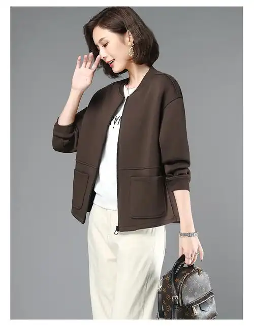 女式春秋外套上装卫衣女士秋季新款圆领拉链开衫棒球服春秋薄款宽松