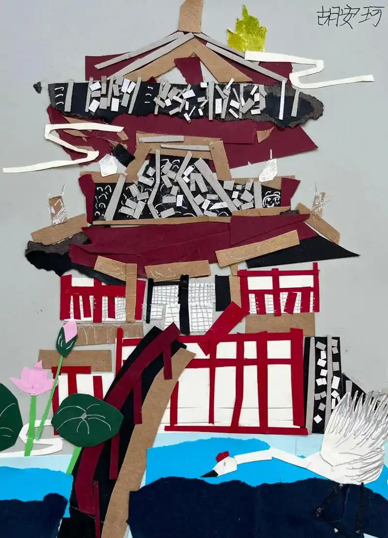 孩子们的拼贴作品《古建筑》#少儿美术教育 #少儿创意美术 # - 抖音