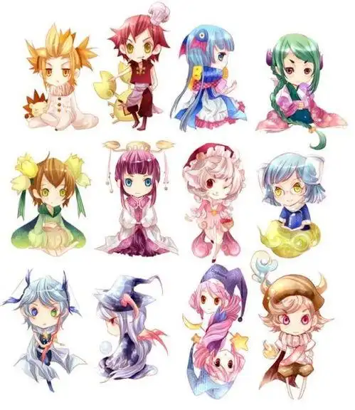 动漫q版人物 古装 二次元 可爱 插画