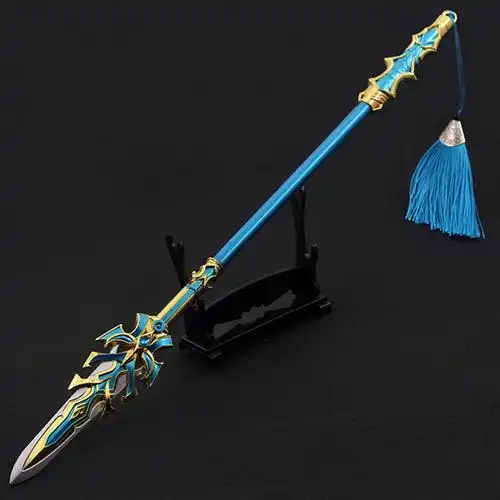 斗罗大陆周边 唐三蓝银霸王枪 22厘米可伸缩锌合金金属模型未开刃