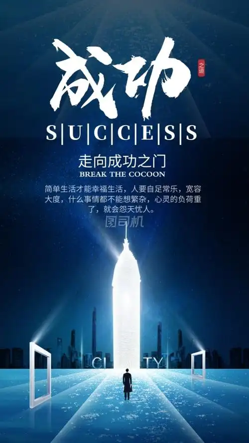 蓝色大气成功之路企业文化宣传手机海报