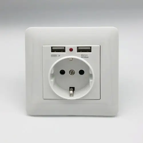 外贸出口86型德标usb插座 16a白色德式usb插座 欧标二插直充插座